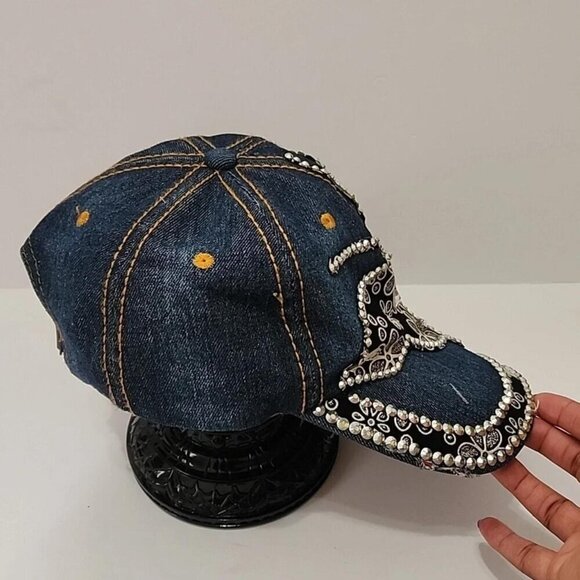 Bling & Bedazzled Denim Butterfly Y2K Style Women's Hat - Picture 4 of 6